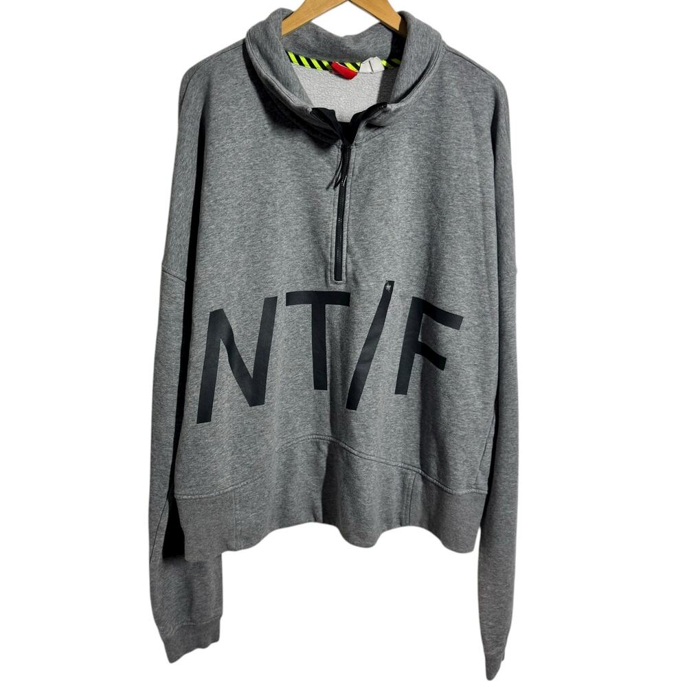 NIKE Sweatshirt Women L Grey Track Field Fleece Half-Zip Funnel Neck Sport Crop